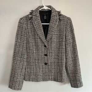 Apostrophe Womens Wool Blend Tweed Blazer Lined Petite Sz S 8P Black White Gray